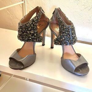 Vera Cuoio,ASPHALT SILK SATIN Signore Vince Camuto,Beaded Evening Heels,Size 10